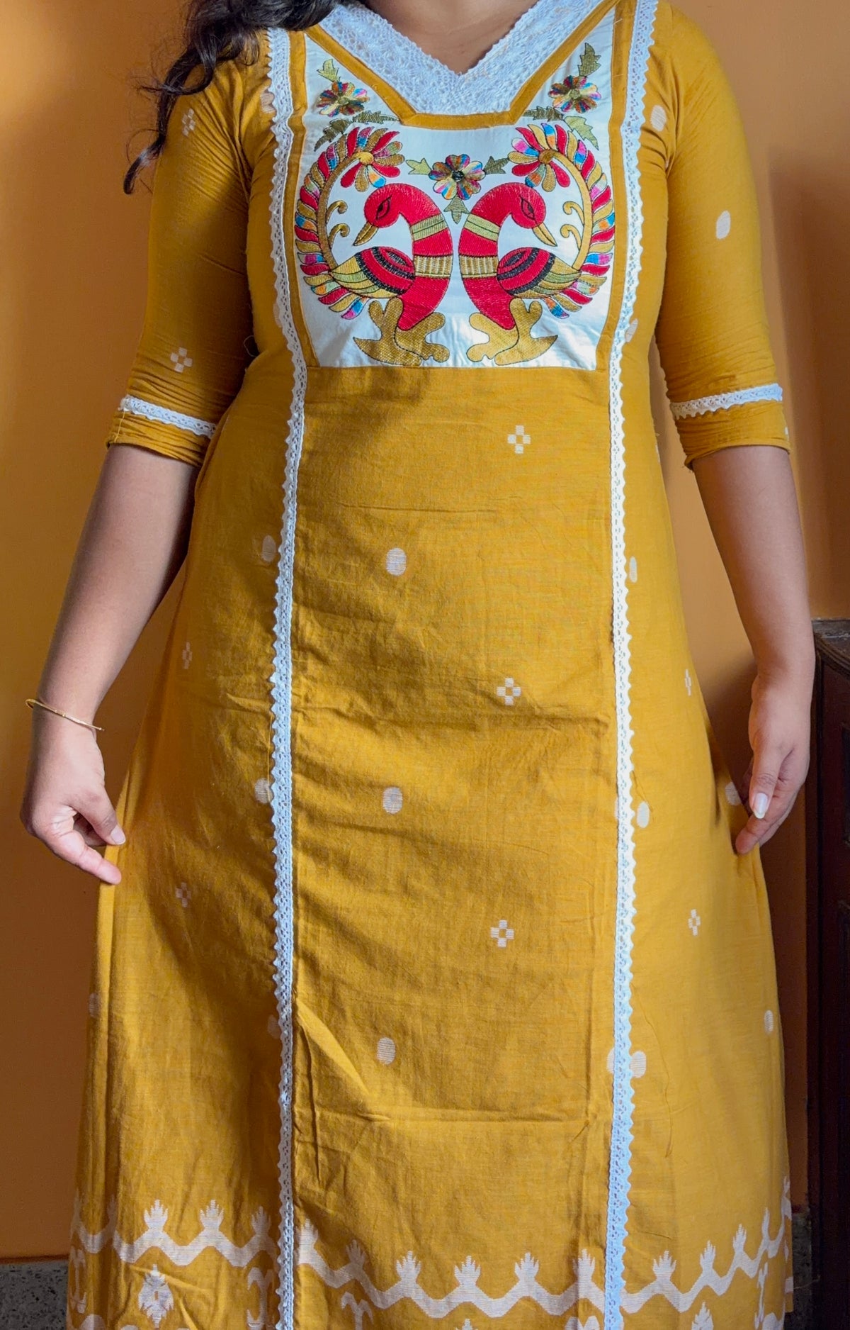 Jamdani Dress- Mustard Yellow