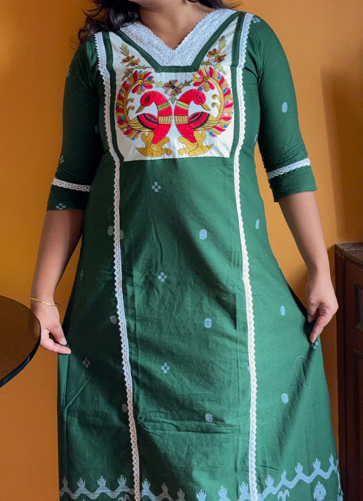 Jamdani Dress -Moss Green