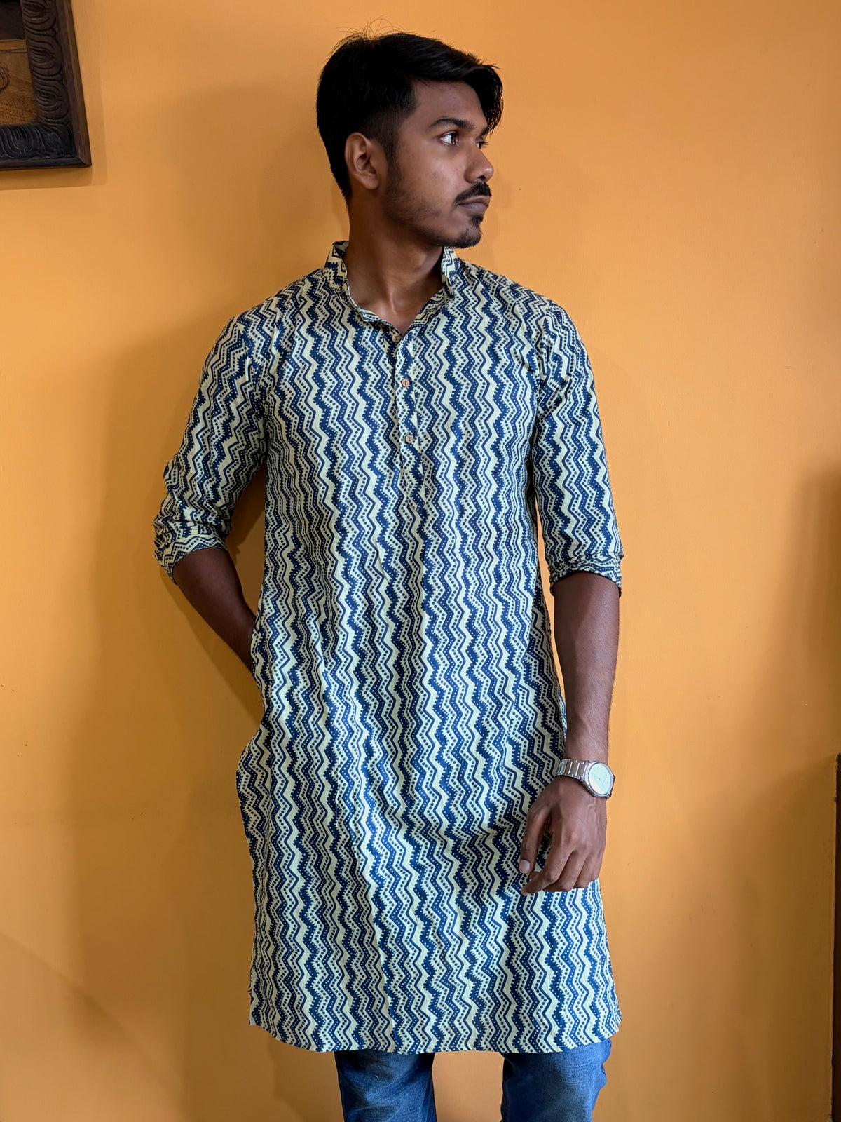 Blue Canvas Cotton Kurta