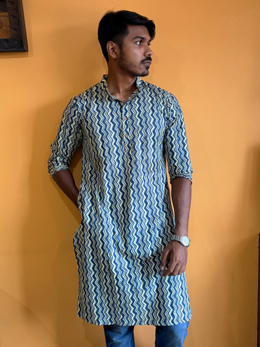 Blue Canvas Cotton Kurta