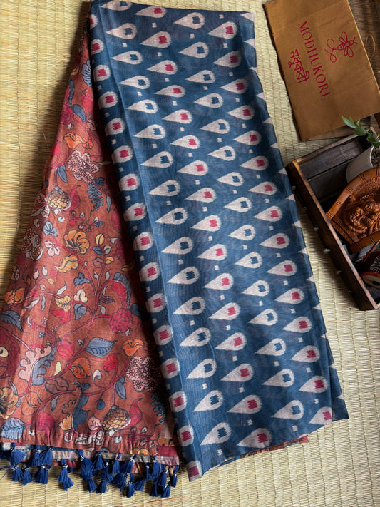 Navy-Green Ikkatkari saree