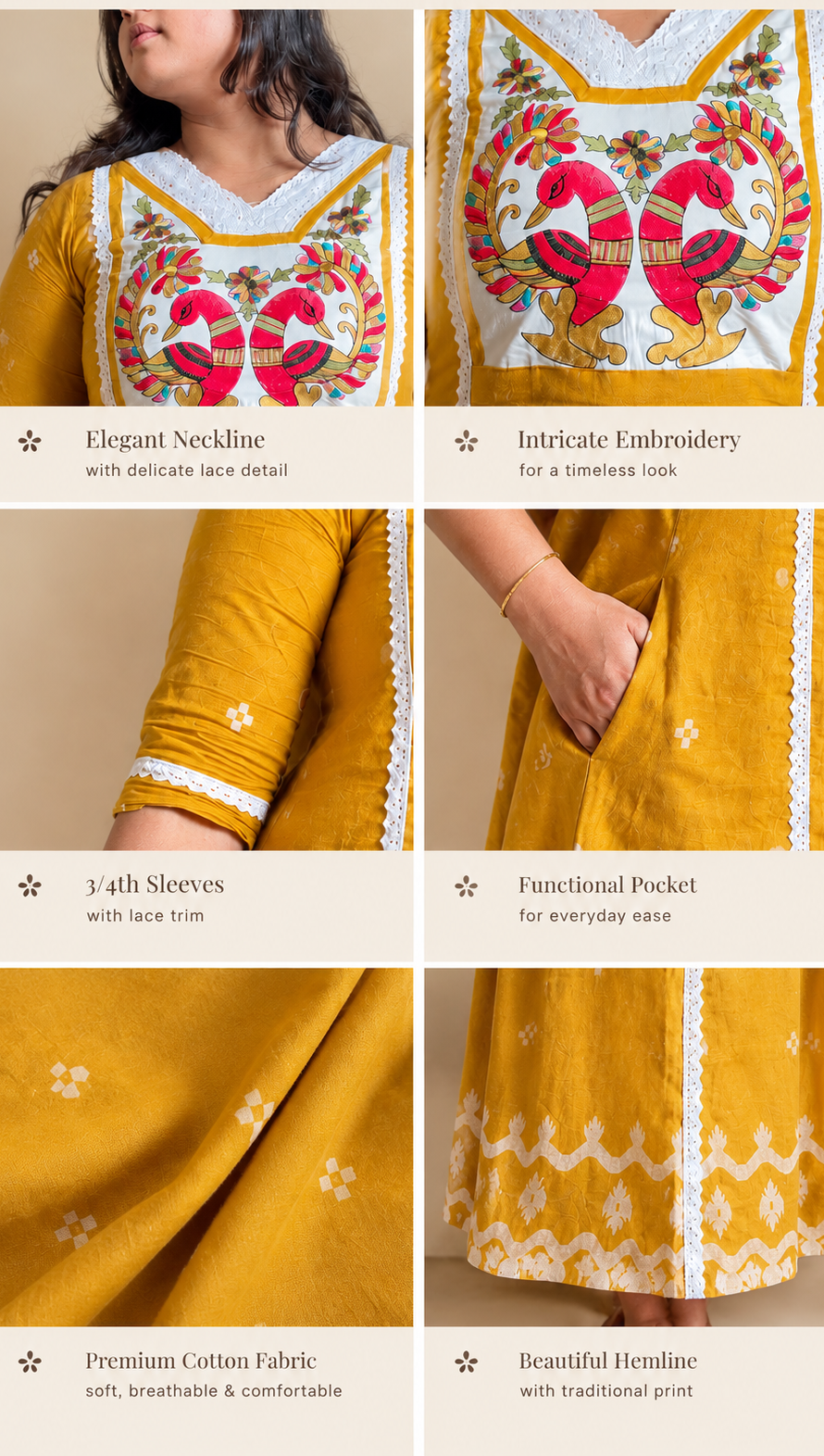 Jamdani Dress- Mustard Yellow