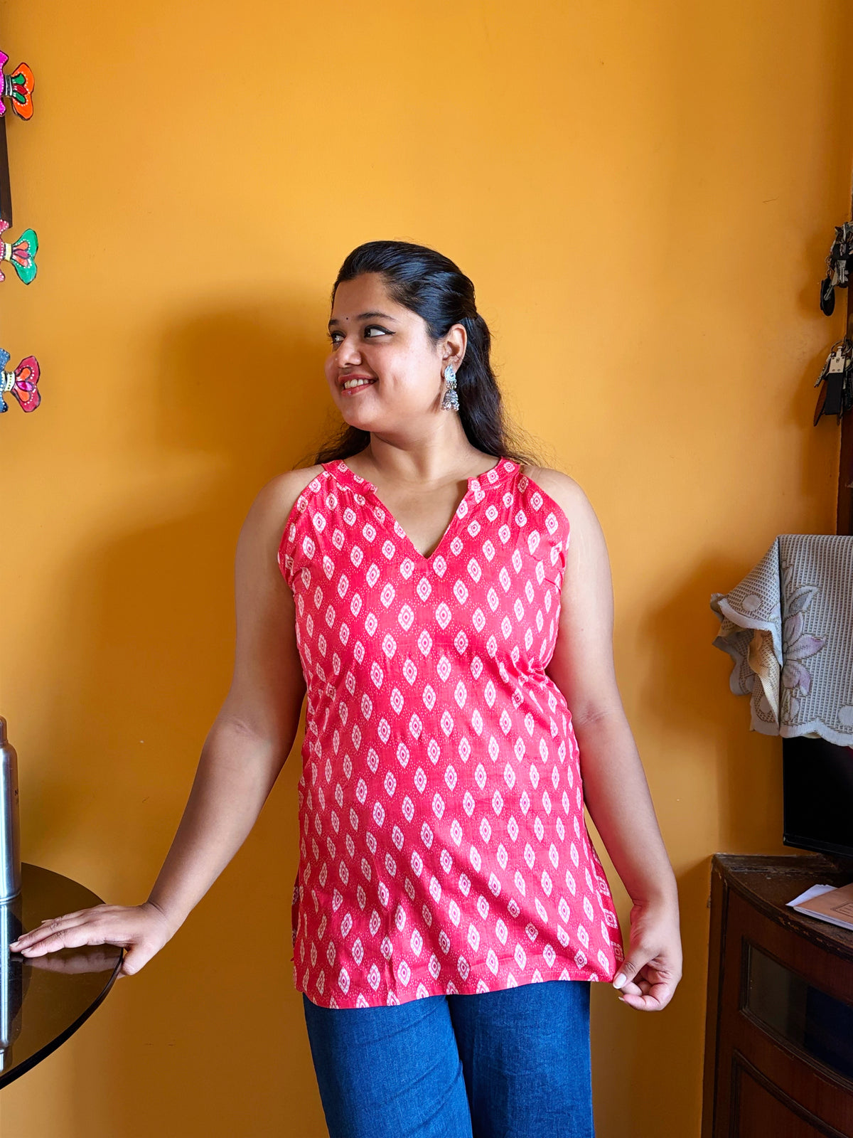 Ahana — Sleeveless Orange Short Kurti