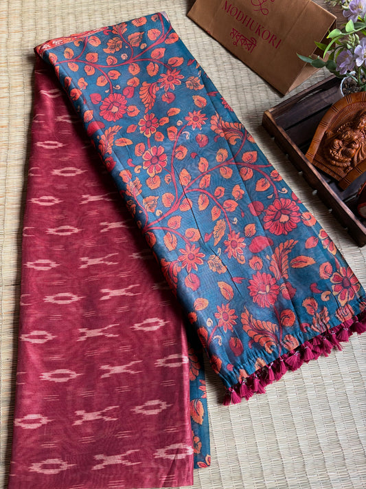 Rust & Teal Ikkatkari Saree