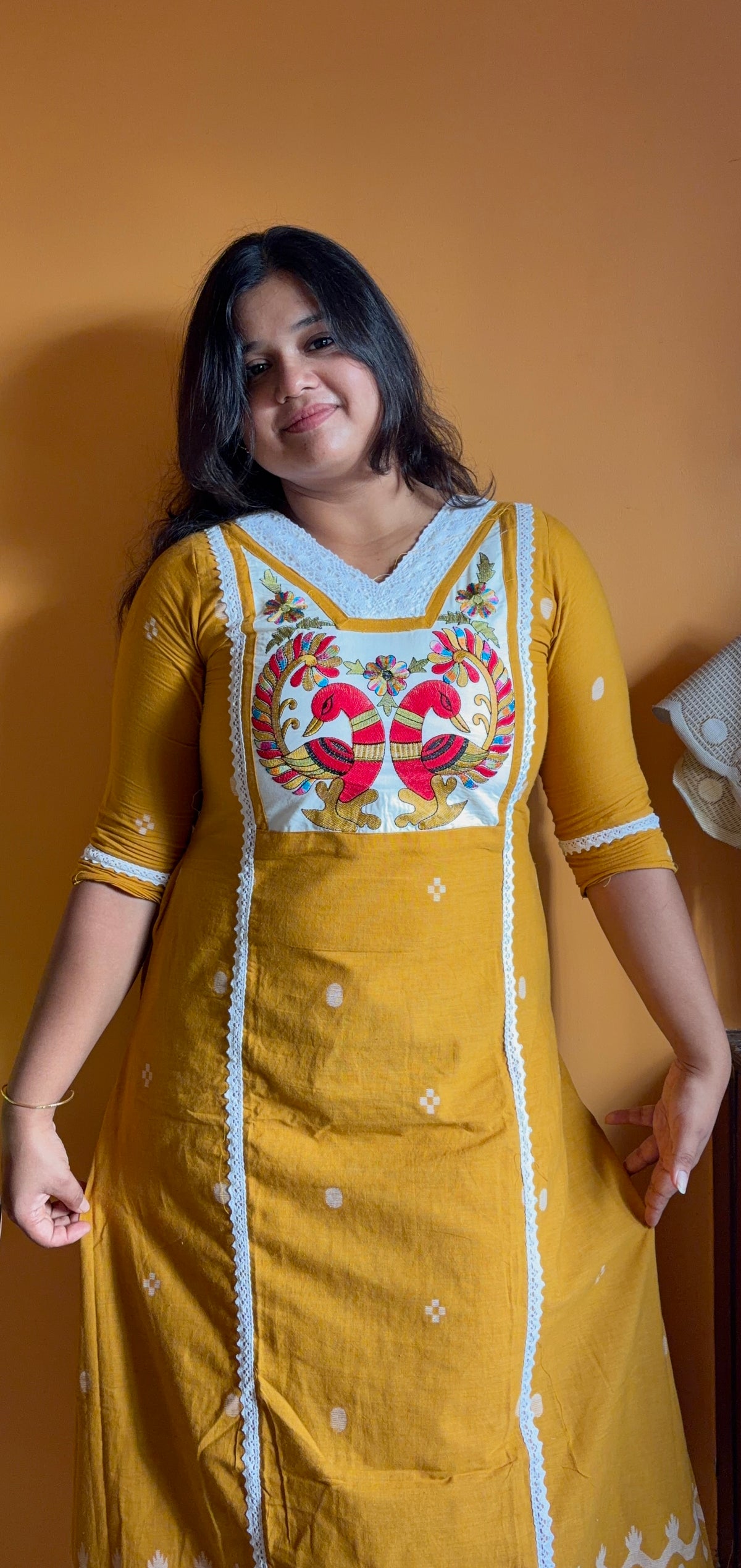 Jamdani Dress- Mustard Yellow