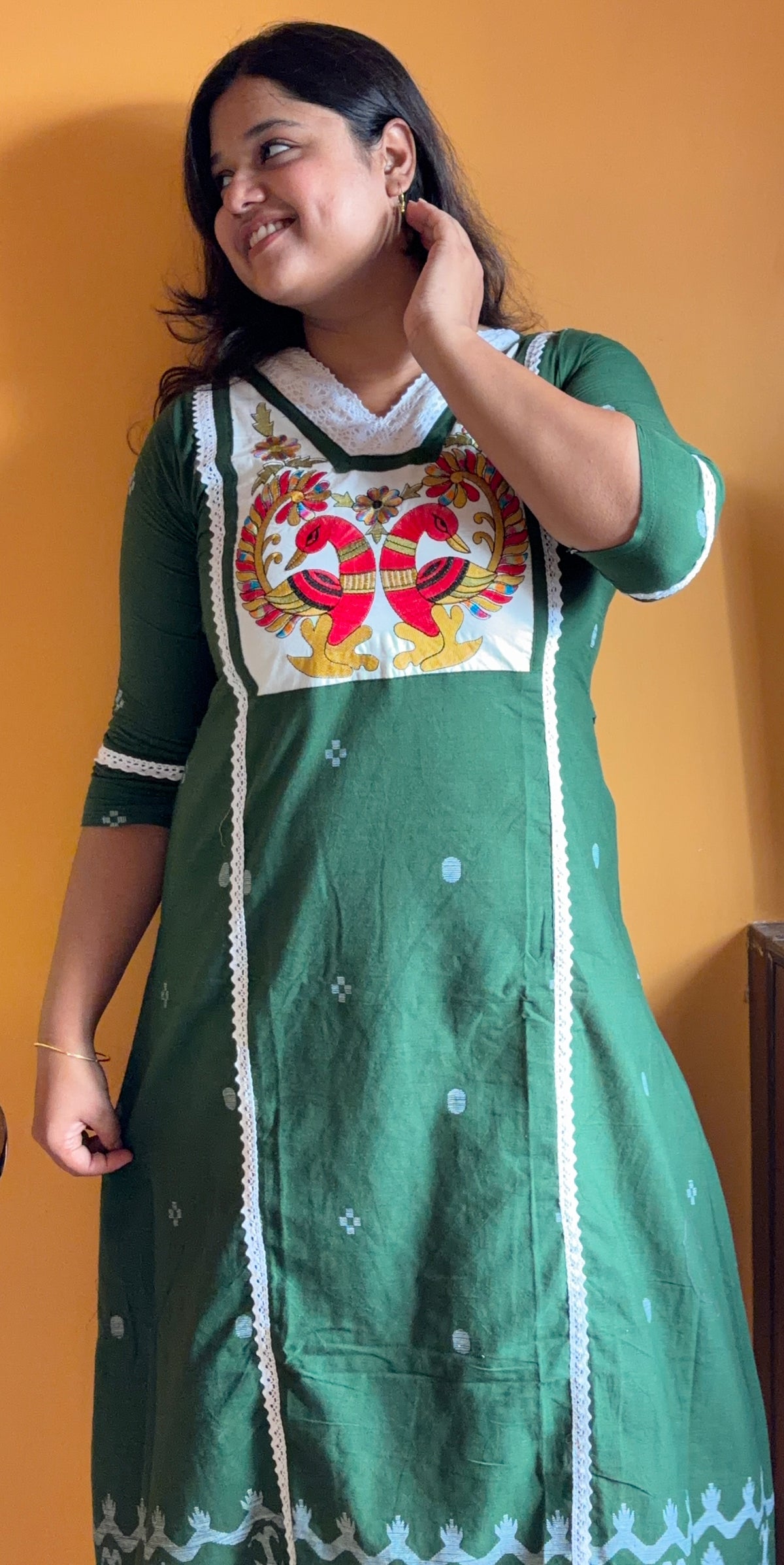 Jamdani Dress -Moss Green