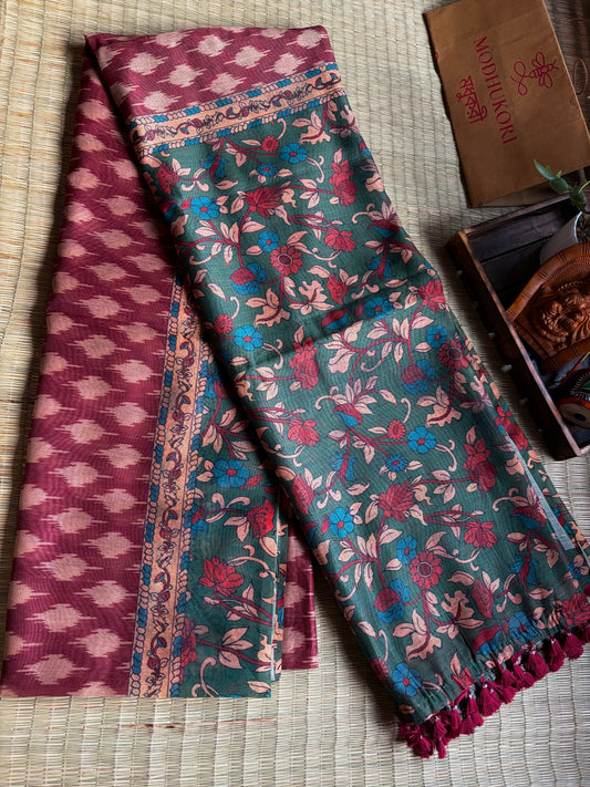 Plum & Green Ikkatkari saree