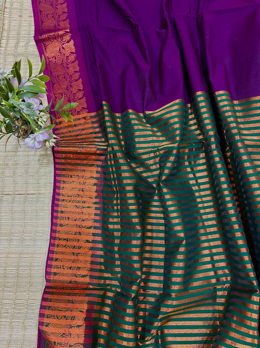 Beguni-Shobuj- Purple & Green Maheshwari Cotton Saree