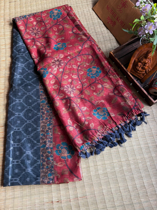 Charcoal & Rust Ikkatkari Saree