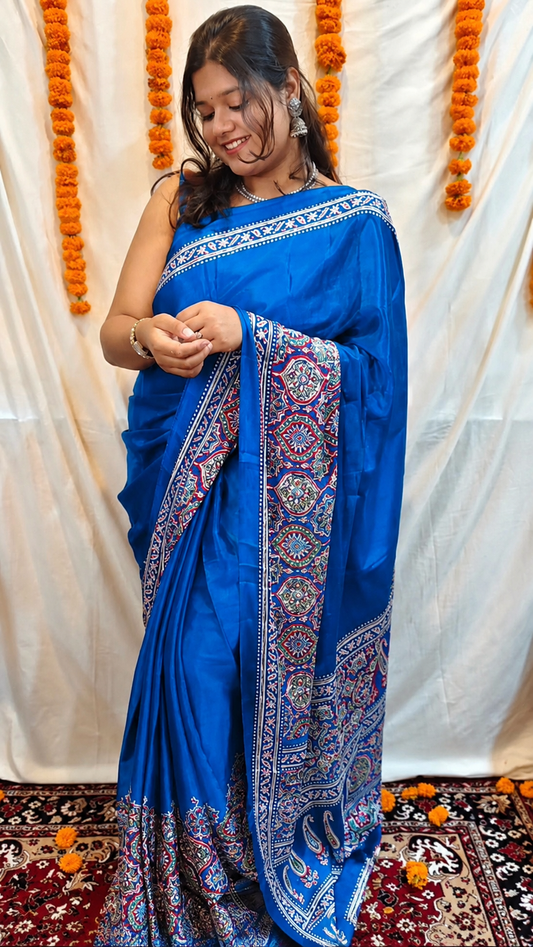 Ajrakh Neel- Blue Modal Ajrakh Saree