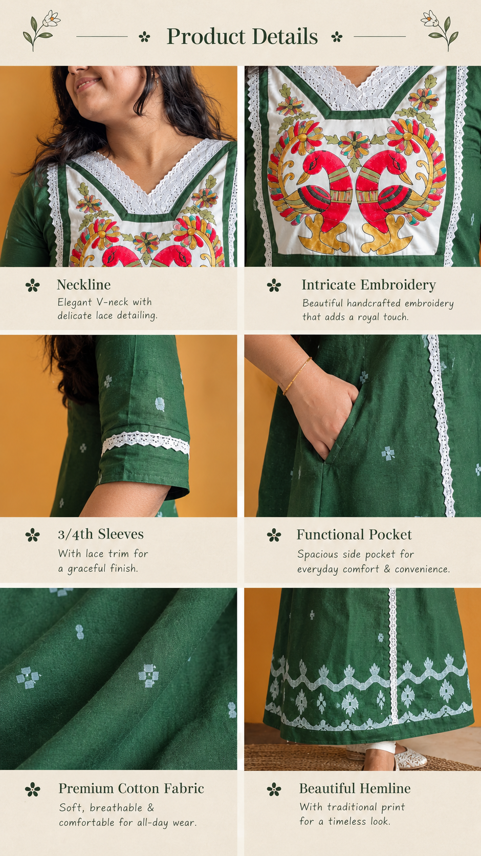 Jamdani Dress -Moss Green