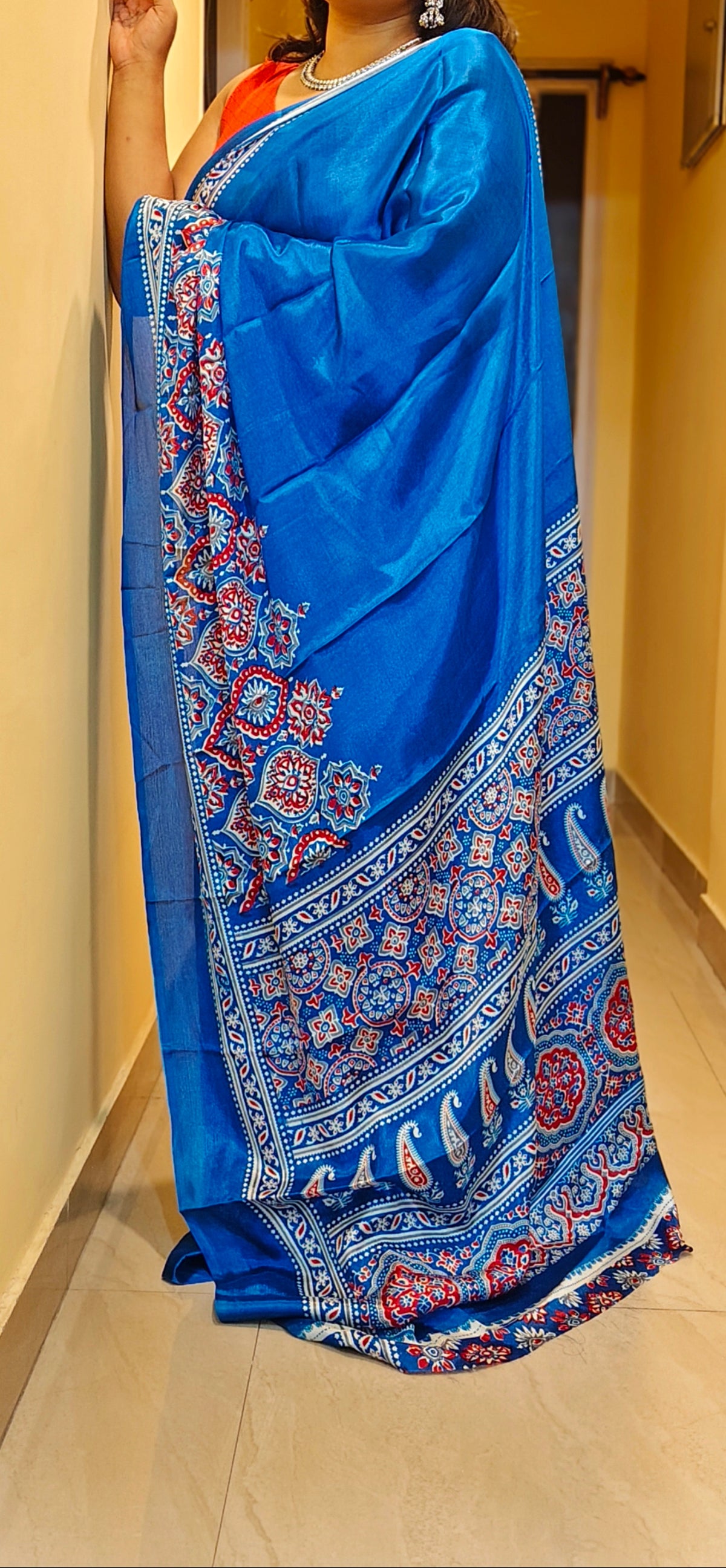 Ajrakh Neel- Blue Modal Ajrakh Saree
