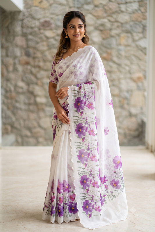 Gulbahar Lavender- Linen Saree