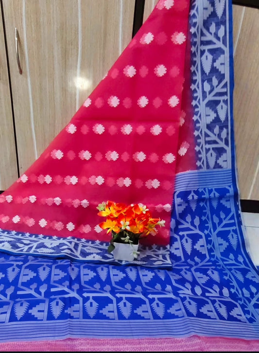 Muslin Jamdani Dual colour (Blue and Vermilion)
